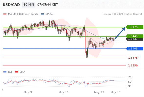 13.05.2019 - USD/CAD: Тренд остается бычьим